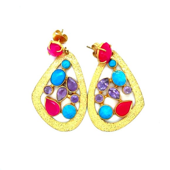 Stunning Pink/Blue/Purple Stones Drop Earrings - Picture 1 of 5